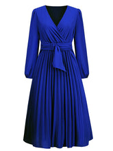 Vestidos midi plisados con cinturón y manga larga